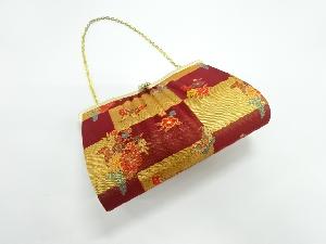 リサイクル　佐賀錦市松に花蝶模様織出し和装バッグ